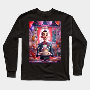 pee wee herman celebrating, Paul Reubens, cake, balloons Long Sleeve T-Shirt